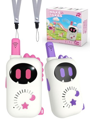 Set of 2 Robot-Themed walkie-talkies for Children Cartoon mini Design walkie-talkies Suitable Toys for Boys and Girls for Outdoor Adventures Camping and Hiking Birthday Gift (Pink and purple)