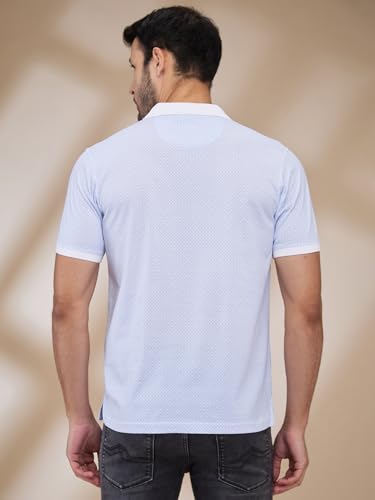 Image of Park Avenue Men Slim Fit Print Pattern Pure Cotton Half Sleeve Polo Neck Formal T-Shirt