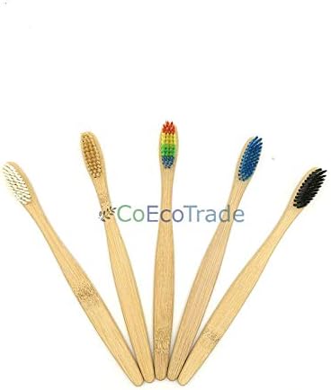 Set of 5 Biodegradable Eco-Friendly Bamboo Toothbrush, 100% Natural, Soft Bristles