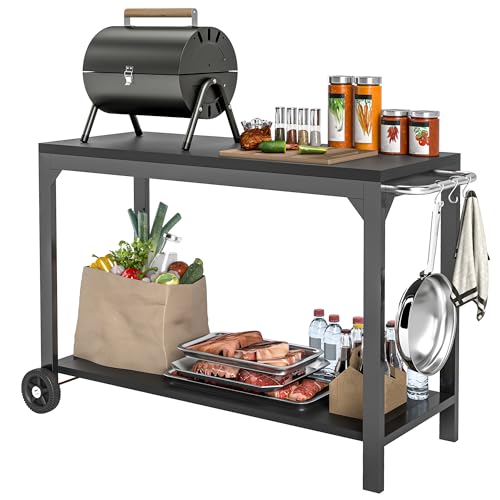 HOMCOM Desserte de Jardin en Acier Desserte pour plancha Chariot de Service à roulettes Desserte extérieure à roulettes avec Plan de Travail dim. 135L x 55l x 86,5H...