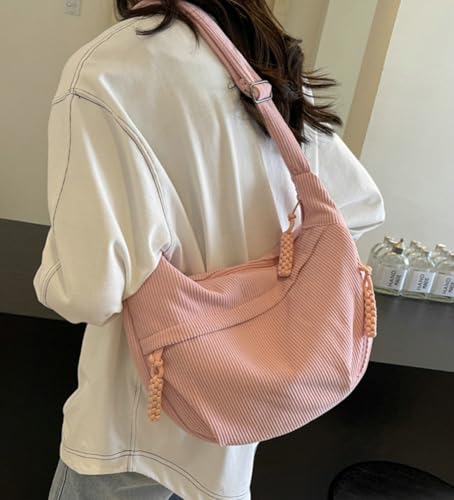 Image of Hobo Bag for Women Men Crescent Shoulder Bag Retro Nylon Canvas Crossbody Bag Slouchy Corduroy Dumpling Bag Purse | Retro
