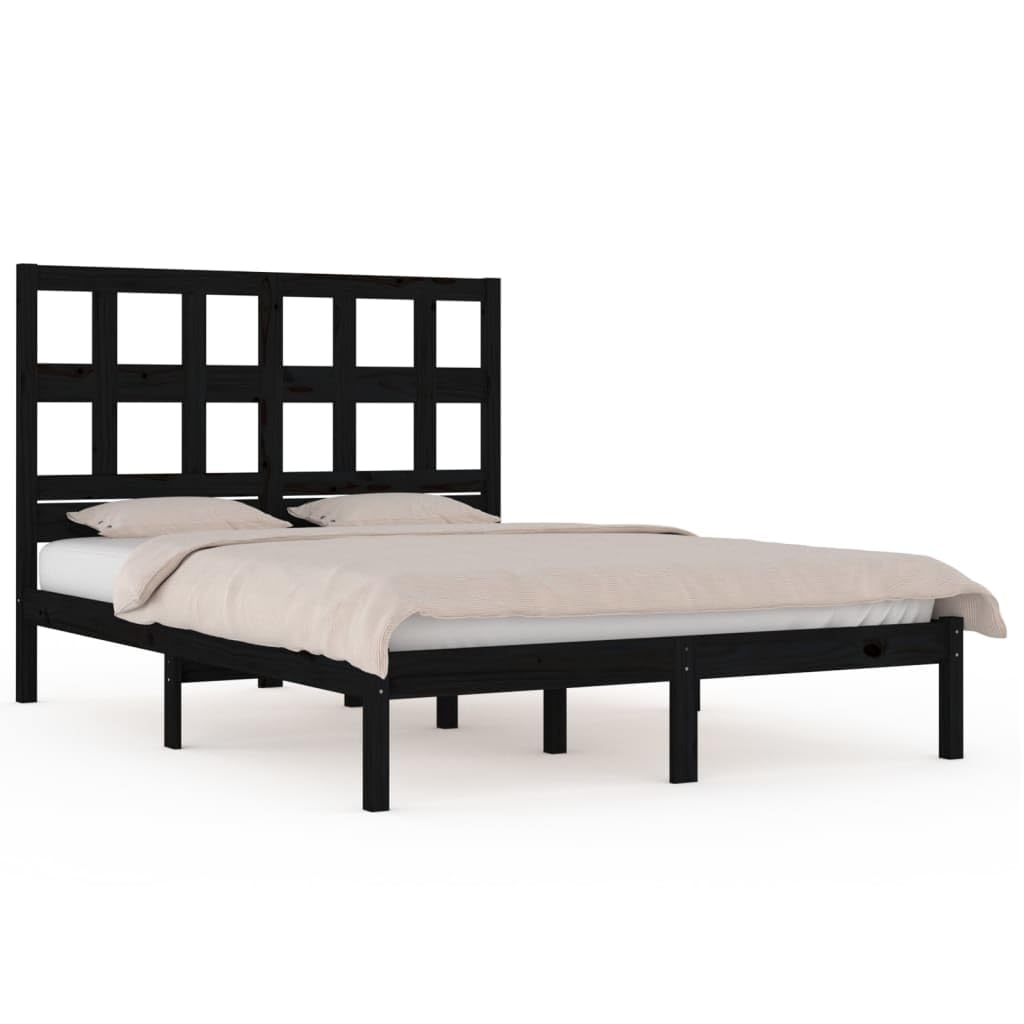 lite drewno sosnowe z zagłówkiem klasyczny czarny 140x190 cm | Rama łóżka sosnowa czarna 140x190 cm lite drewno z zagłówkiem do sypialni