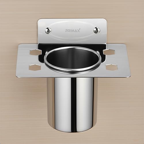 Image of Plantex (Primax) Stainless Steel Tumbler Holder /Tooth Brush Holder /Stand for Bathroom /Bathroom Accessories - Wall Mount (Chrome)