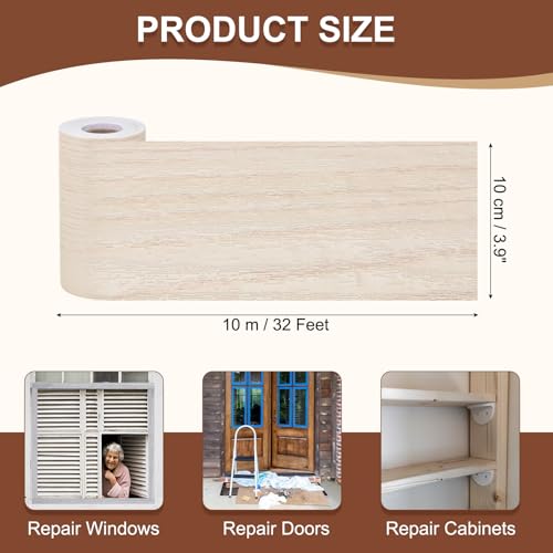Image of MECCANIXITY Wood Grain Repair Tape, 4 Inch x 33 Feet Self Adhesive Wood Grain Tape Multi-Purpose Wallpaper Border Trim for Furniture Floors Windows Doors Tables Home DIY Projects, Maple