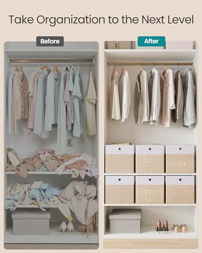 SONGMICS Storage Cubes, Set of 6 Foldable Fabric Storage Boxes, Cube Organizer Boxes with Handles, for Closet Shelves, Odorless, 13 x 13 x 13 Inches, Cloud White and Sand Beige URFB433LF02