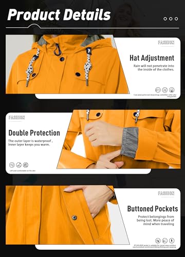ATLASLAVA Women's Yellow Medium Hooded Rain Jacket - Lightweight Waterproof Windbreaker - Image 5