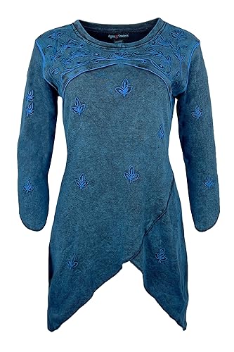 Agan Traders Women's 2026 Winter Knit Thick Cotton Sleeve Bohemian Tops - Triangular Hem Rib Casual Embroidered Blouses (R 303 B, M, BL) Blue