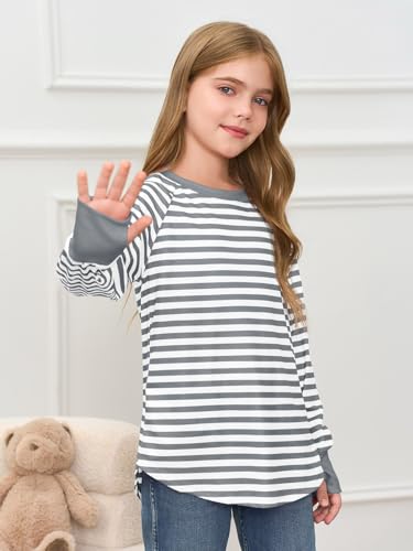 Image of Haloumoning Girls Striped Long Sleeve Shirts 5-14 Years