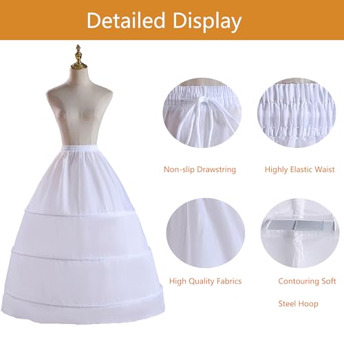 Women Crinoline Petticoat 3 Hoop Underskirt A-Line Floor Length Crinoline Wedding Ball Gown Skirt Slips Bridal Dress Petticoats3