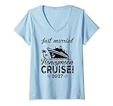 Photo Gallery donna just married 2027 wedding ring matching honeymoon cruise maglietta con collo a v Photo Gallery donna just married 2027 wedding ring matching honeymoon cruise maglietta con collo a v