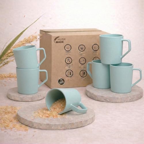 Image of Coffee Mug Set Made with Rice Husk & Bio Composite Material | 200ml Capacity | Pastel Green | Set of 6 | Microwave & Dishwasher Safe | Travel Mug