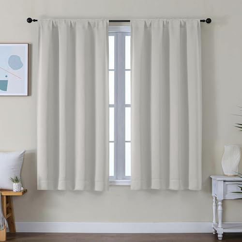 Image of Simplebrand Ava Natural Short Blackout Curtains for Bedroom 54 Inches Long 2 Panels Set, Solid Thermal Insulated, Energy Saving Window Treatment Curtains Blackout Drapes, W40 x L54 Inch, Natural