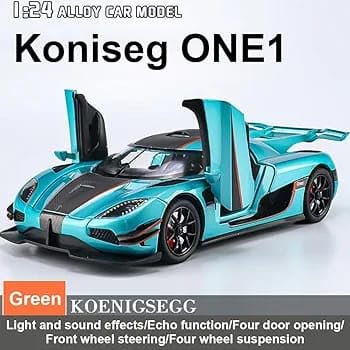 Image of 1:24 Scale Koenigsegg One:1 Diecast Model Car with LED Lights & Engine Sound | Premium Metal Body | Openable Doors via Roof Button | Realistic Collectible Toy for Kids & Adults-Green
