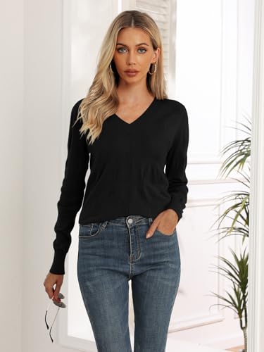 Image of Yincro Women V Neck Long Sleeve Soft Sweater Knit Casual Pullover Top