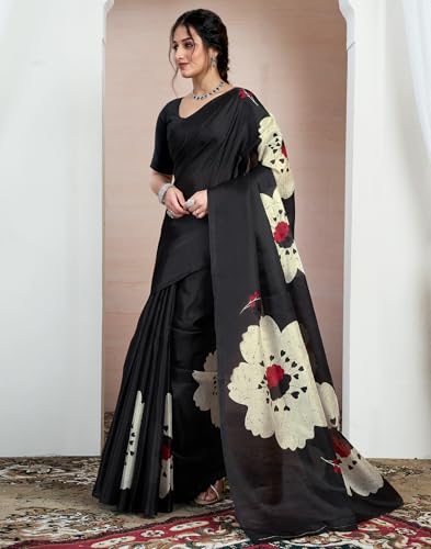 Image of SIRIL Women's Cotton Printed Saree With Unstitched Blouse Piece