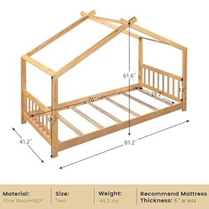 Bellemave floor house beds wood montessori bed frame twin size platform bed with headboard footboard for kids boys girls teens natural  urban country home decor