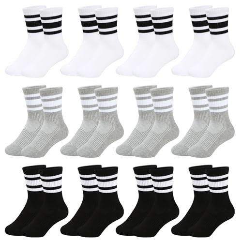 ORPAPA Socken Jungen Tennissocken Kinder Sportsocken Kindersocken Jungen Mädchen Baumwolle Kinder Socken Unisex 12 Paar 38-42