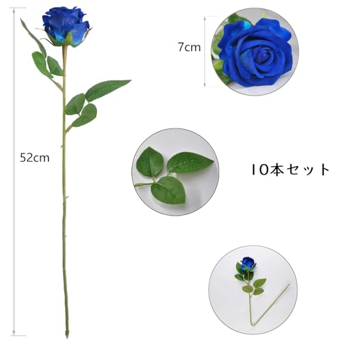 koundeneko バラ 造花 10本セット おしゃれ ブルー ローズ花束 アートフラワー 薔薇 ブーケ 枯れない花 インテリア 花飾り 誕生日 バレンタインデー 母の日 お祝い プレゼント 写真撮影用 小道具 [3]