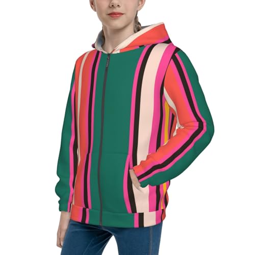Vertical Stripes Kid Hoodies Boys Zip Up Sweatshirts Girls Pullover with Pocket