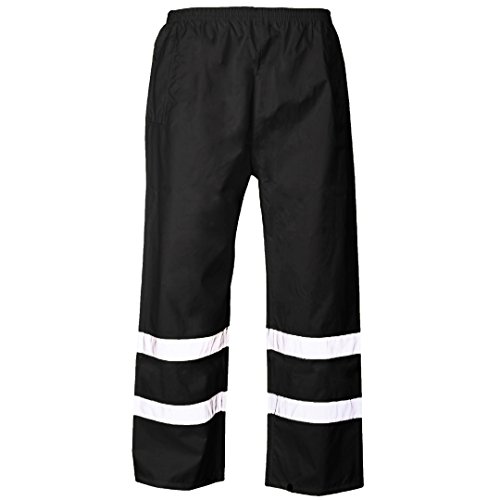 MyShoeStore Pantalon haute visibilité en polyuréthane à 2 bandes haute visibilité imperméable pour le travail avec bande réfléchissante à bande élastique Taille S à 4 x L - Noir - XX-Large