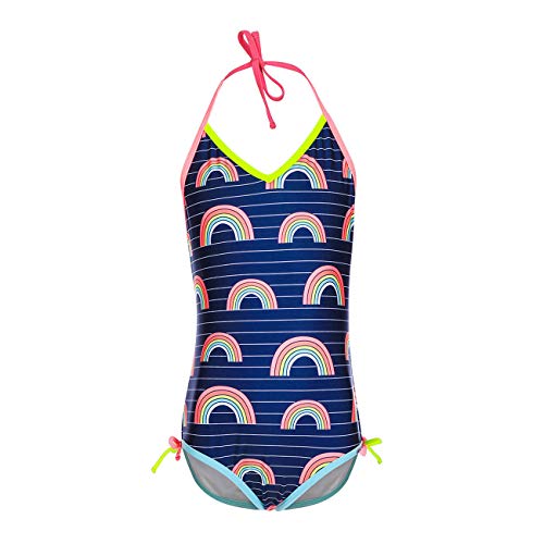 Dayu Girls' Rainbow Print One Piece Swimsuit Halter Bathing Suit Stripes Swimwear #TOP12