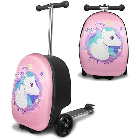ALVOD 2-in-1 Scooter Suitcase, Foldable & Lightweight Scooter Luggage for Kids with LED Light Wheel Cover