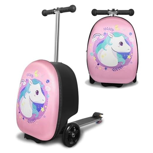 ALVOD 2-in-1 Scooter Suitcase, Foldable & Lightweight Scooter Luggage for Kids with LED Light Wheel