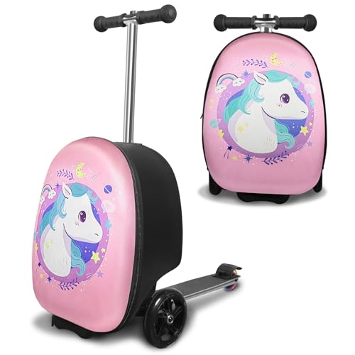 ALVOD 2-in-1 Scooter Suitcase, Foldable & Lightweight Scooter Luggage for Kids with LED Light Wheel
