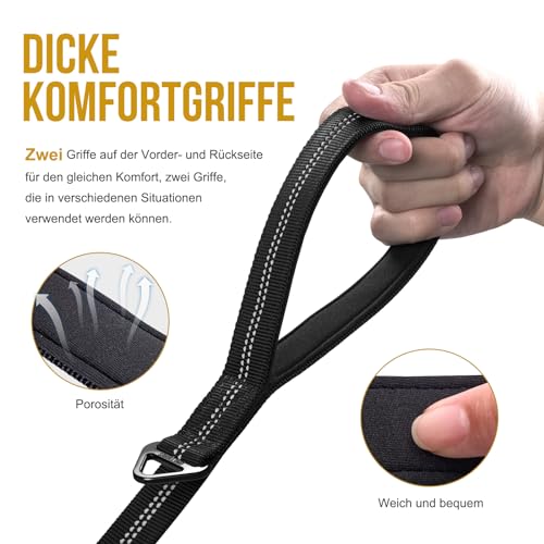 OneTigris Hundeleine 152cm-188cm, Bungee Jumping Design Leine Hund mit Tiger Zahn Metallclip und 2 Weiche Polsterung, Reflektierend Nylon Hundeleine Geeignet für Mittlere Große Hunde Schwarz
