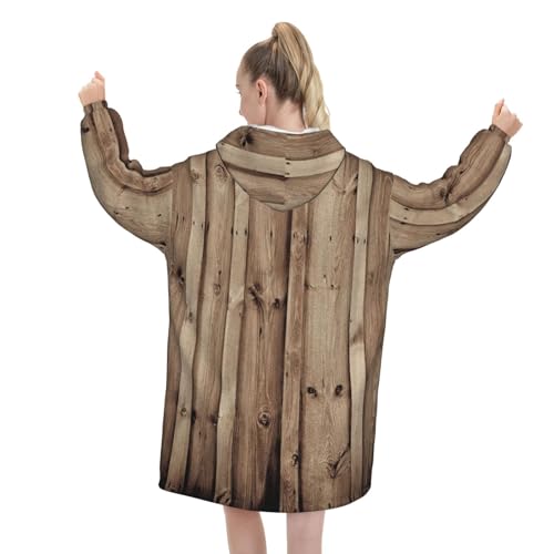 Couverture chaude et confortable flanelle imprimé bois avec poche