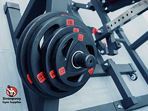 Strongway® Olympic Weight Plates Discs for Barbell Bar - 2 Inch (2") / 50mm Hole - Rubber Coated Cast Iron Weights Tri Grip Range of Weights and Sizes (70KG SET (2 X 20KG + 2 X 10KG + 2 X 5KG)) - Image 5