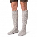 Trachtensocken klassisch 40cm Lang - Trachten Strümpfe Passend zu kurze Trachtenhosen & Kniebundhosen - Edel gestrickte Socken mit Zopfmuster - aus Baumwolle für Damen & Herren Natur/Meliert - 44-46