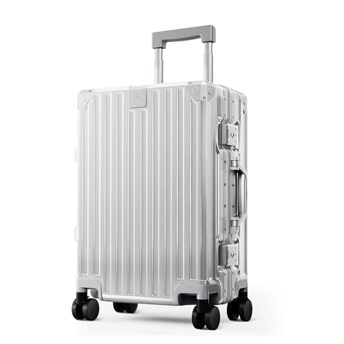 ALPHA CAMP Koffer Größe M Reisekoffer Leicht Hartschalenkoffer Polycarbonat 37L Luggage Suitcase mit Rollen TSA Schloss & Aluminium Rahmen Handgepäck 37 * 22 * 55.5cm Silber