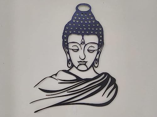 Image of Herrlich Homes Steel Lord Buddha Metal Wall Hanging Art Home Decor for Living Room, Bedroom, Kids Room | W:16.4 x H:19.7 inches W:41.7 x H:50 cm | Black