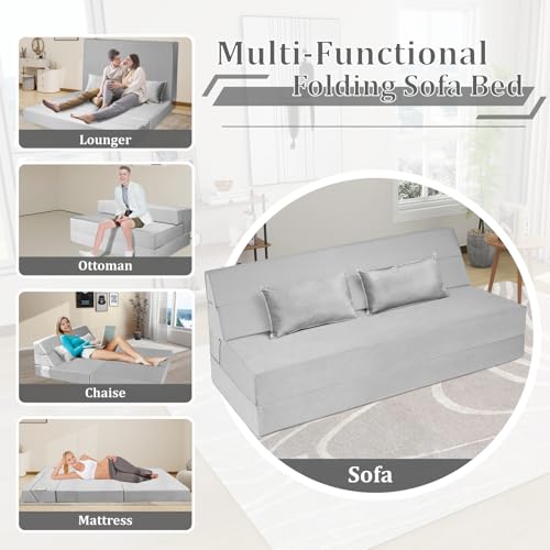 Youtanic 64-009-LG-Q 5 In 1 Folding Sofa Bed, Queen Size Convertible Sleeper Chair With Pillow, Memory Foam Futon Couch, Velvet Fabric Washable Mattress thumb #2