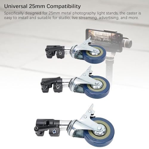 Image of 3-Pack Photography Light Stand Wheels with Brake, Quiet 360 Casters for 25mm Diameter Tubes, Duty Metal Rolling Mobility Solution Studio Lighting Video Equipment Accessories