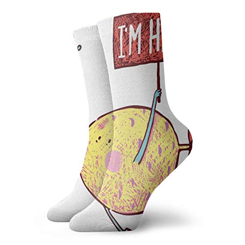 Fashion Compression Socks,Kids Fat Little Chubby Fish Character Holds Happy Phrase Flag Humor Animal Design,Performance Polyester Cushioned Athletic Crew Socks for Running,Athletic, -12 inch