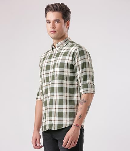 Image of TURMS Men's Casual Checks Shirts, Odor Control, Moisture Wicking, Button Down Collar, Cool Tech Cotton Fabric, Tailored Fit, Full Sleeve