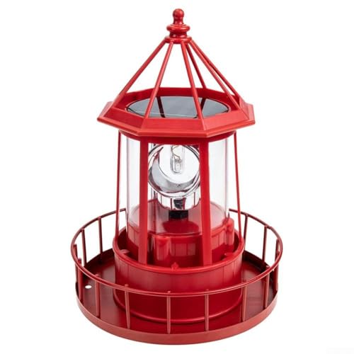 Phare solaire rotatif LED extérieur rouge pour décoration jardin terrasse et allée