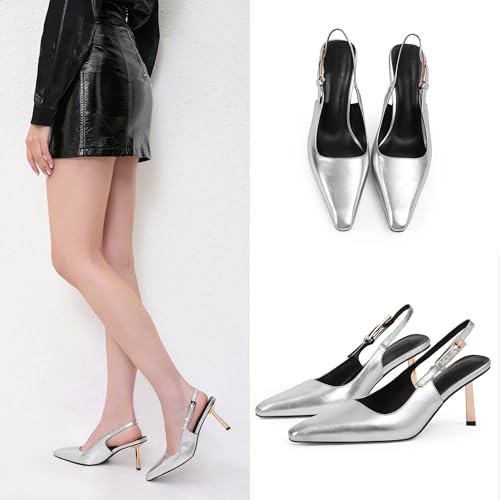 Image of iiimmu Slingback Heels for Women 3.5 in / 4 in Kitten Heel Closed Toe Pumps Dress Shoes