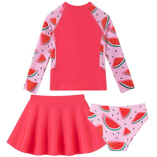 Image of Girls Rash Guard 3 Piece Swimsuit Set UPF 50+ Long Sleeve Swim Skirt Sets Size 6-12 Years