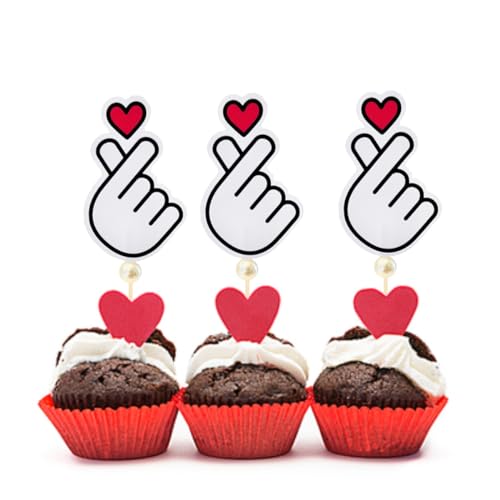 JJJ Design Set of 12 Korean Finger Heart Cupcake topper K-pop Finger Heart Saranghae Topper Heart Hands Cupcake topper Korean I Love You Topper ???