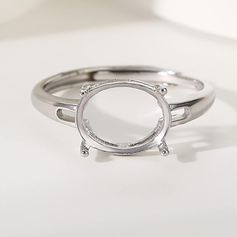 925 Sterling Silver Adjustable Ring Base for 3X5/4x6/5x7/6x8/7x9/8x10mm Oval Cabochon Setting Ring Blank Mounting Jewelry Making DIY Personalized Gift for Women