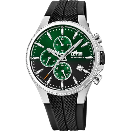 LOTUS Reloj Hombre Analógico de Caucho Negro   Movimiento de Cuarzo Reloj Deportivo Hombre   Cronógrafo   Calendario   Cristal Mineral de Alta Resistencia   Resistente al Agua 5 ATM 18621/A Chrono