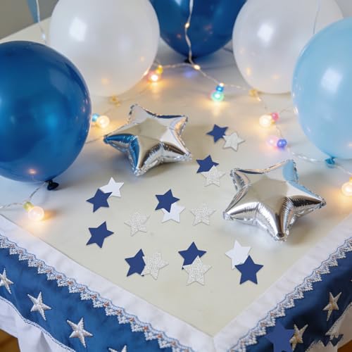 Image of 200Pcs Glitter Blue White Silver Star Table confetti,Paper Star Confetti for Birthday Party Halloween Bachelorette Wedding Baby Shower Graduation Decorations