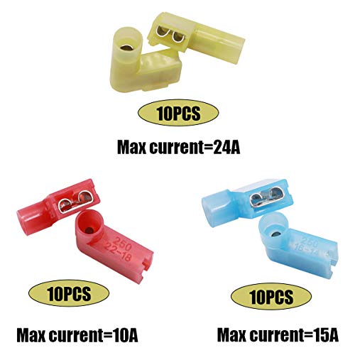 Smseace CA-QX-R-B-Y 30Pcs Flag Spade Female Terminal Connectors Red/Blue/Yellow Female Fully Insulated Right Angle Spade Connector Durable Terminal Connectors 22-18/16-14/12-10Awg Spade Crimp Terminal Qx-R-B-Y thumb #3