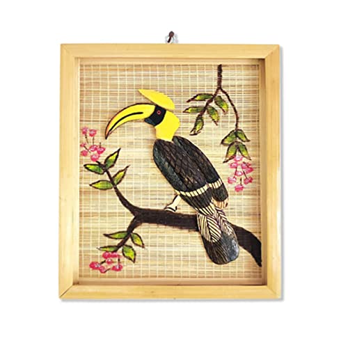 Image of Vinca Art Painting of Hornbill in 3D Handicrafts /Wildlife painting /Wall Art /Nature Bamboo Wood Art /Bird Paintings /Birdlovers Gift /Raven /Wall decoration 10 * 8 in