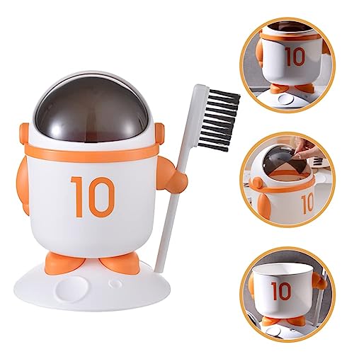 Image of Astronaut Trash Can Cute Mini Desktop Dustbin Smooth Flip Lid Small Garbage Can For Office Desktop Coffee Table Kitchen Tiny Waste Bin Small Basket Manual-Lift With Brush (Orange,1-Pcs)