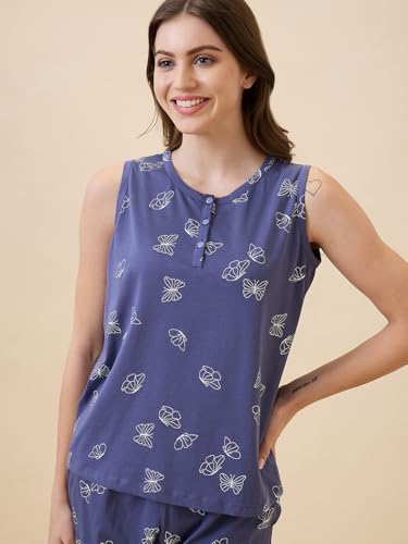 Image of AV2 Women's Cotton Printed Round Neck Short Sleeve Night Suit Set | Capri Set | Casual Night Dress for Women-2127