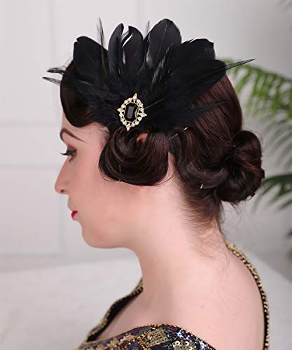 Pinza para cabello estilo años 20 con plumas negras y cristales miniatura 3